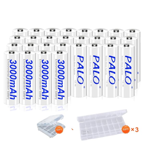 PALO Genopladelige AA-batterier, 3000mAh kapacitet, flere pakkevalg,28 stk batteri