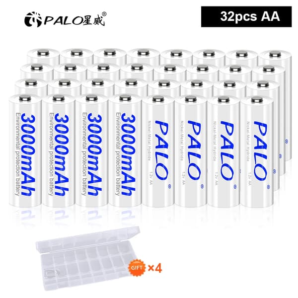 PALO Genopladelige AA-batterier, 3000mAh kapacitet, flere pakkevalg,32 stk batteri