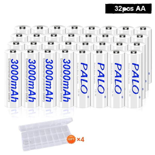 PALO Genopladelige AA-batterier, 3000mAh kapacitet, flere pakkevalg,32 stk batteri