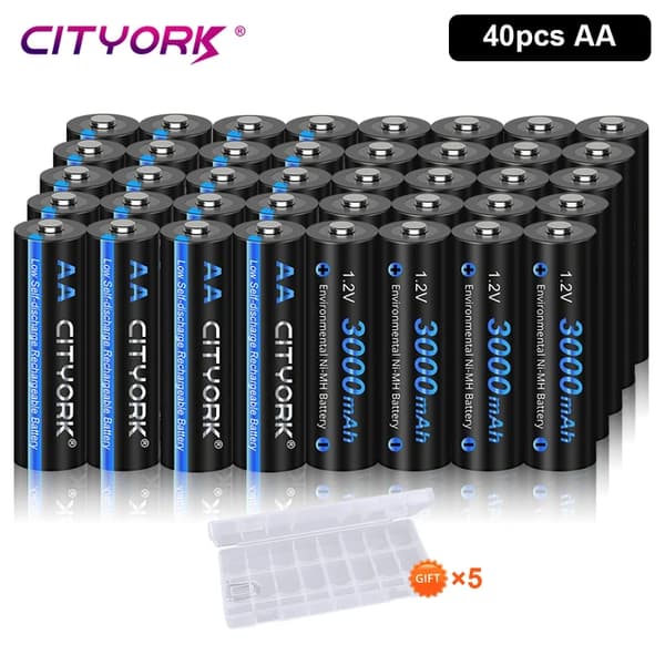 AA genopladelige batterier, 3000mAh kapacitet, lav selvafladningsteknologi,40 stk AA batteri
