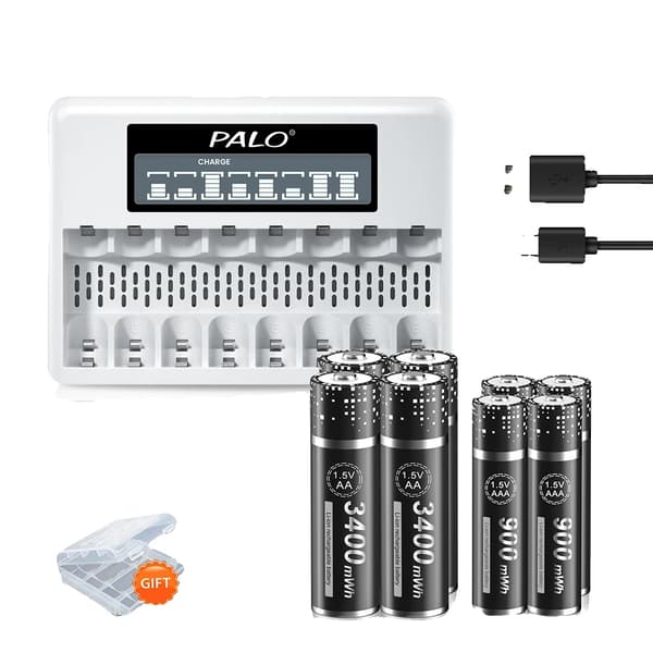 Genopladelige lithium-ion-batterier, høj kapacitet 3400mWh AA, hurtigoplader inkluderet,4AA 4AAA 1Lader