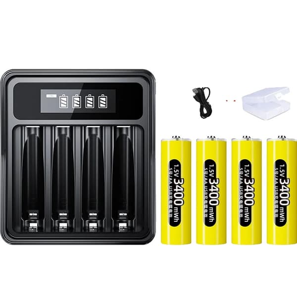 1.5V AA Genopladeligt Lithiumbatteri Sæt, Hurtig Opladning, 3400mWh Kapacitet,L156Lader 4Batteri