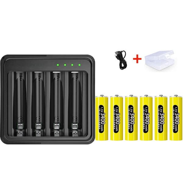 1.5V AA Ladattava Litiumakku Setti, Nopea Lataus, 3400mWh Kapasiteetti,L155Laturi 6Akku