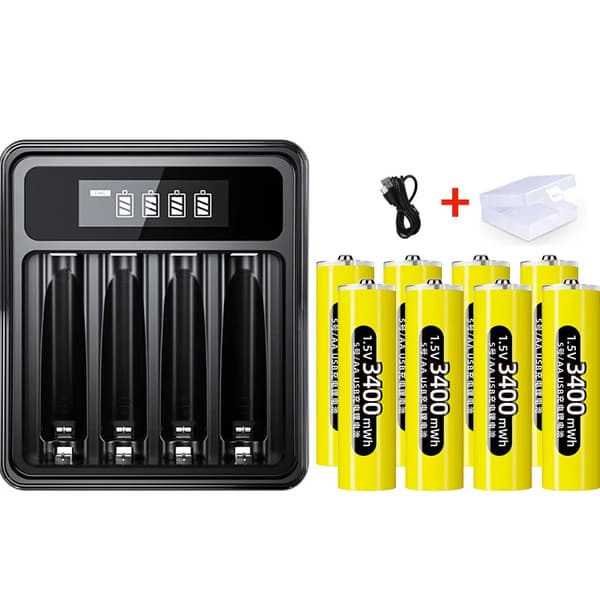 1.5V AA Genopladeligt Lithiumbatteri Sæt, Hurtig Opladning, 3400mWh Kapacitet,L156Lader 8Batteri