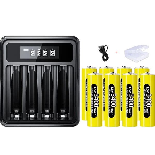 1.5V AA Genopladeligt Lithiumbatteri Sæt, Hurtig Opladning, 3400mWh Kapacitet,L156Lader 8Batteri
