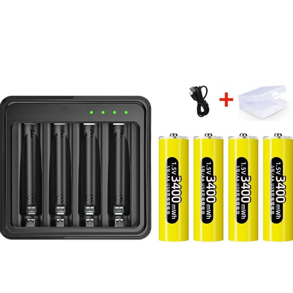 1.5V AA Genopladeligt Lithiumbatteri Sæt, Hurtig Opladning, 3400mWh Kapacitet,L155Lader 4Batteri