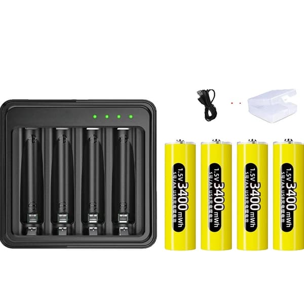 1.5V AA Genopladeligt Lithiumbatteri Sæt, Hurtig Opladning, 3400mWh Kapacitet,L155Lader 4Batteri