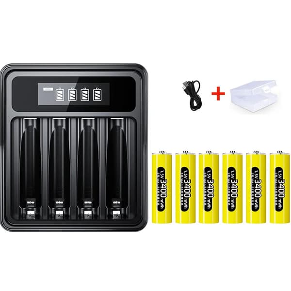 1.5V AA Genopladeligt Lithiumbatteri Sæt, Hurtig Opladning, 3400mWh Kapacitet,L156Lader 6Batteri