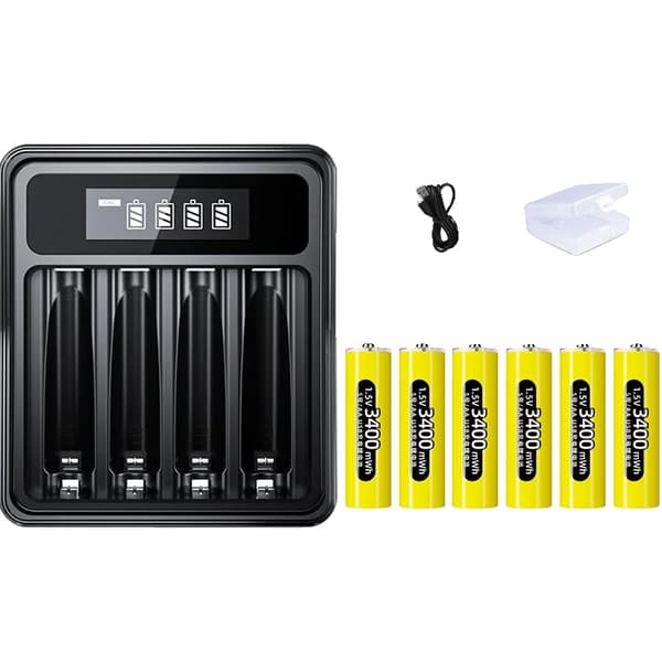 1.5V AA Genopladeligt Lithiumbatteri Sæt, Hurtig Opladning, 3400mWh Kapacitet,L156Lader 6Batteri