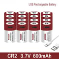 Miniatyrbillede 2 af 2: USB genopladeligt CR2-batteri, 600mAh kapacitet, 3.7V spænding,16 stk.