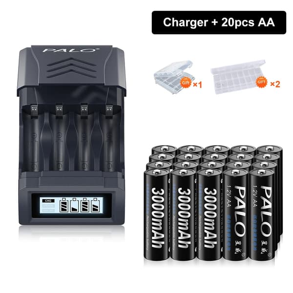 Palo AA Genopladelige Batterier, 3000mAh Kapacitet, USB Opladning,20pc AA med oplader, 1.2V