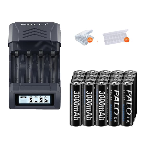 Palo AA Genopladelige Batterier, 3000mAh Kapacitet, USB Opladning,20pc AA med oplader, 1.2V