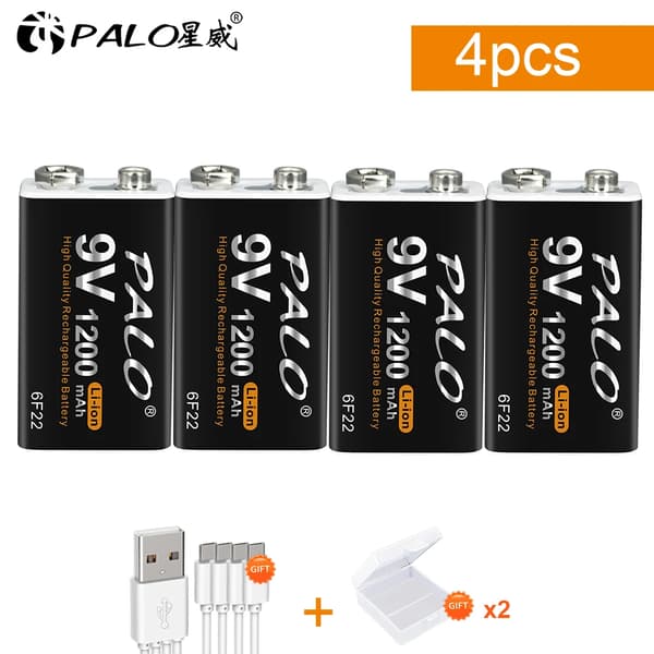 PALO 9V Ladattava Akka, 1200mAh Kapasiteetti, Micro USB Lataus,4kkl