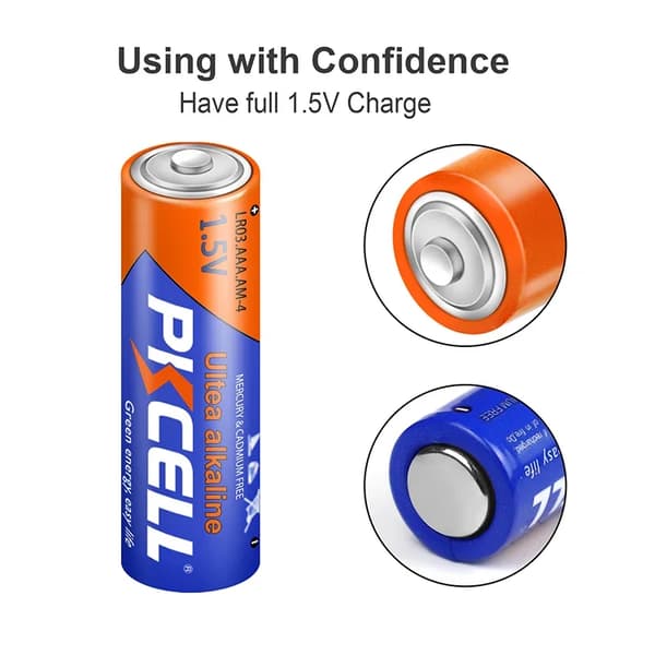 PKCELL AAA Alkaline Batteri, 1,5V Strøm, 140min Kapacitet,1,5v