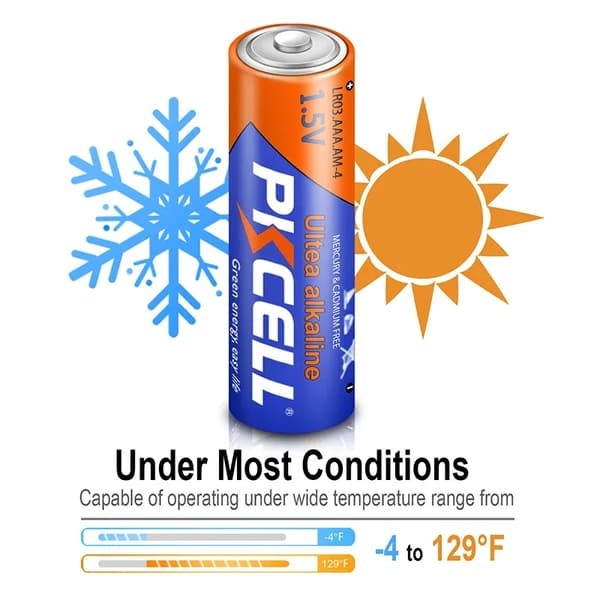 PKCELL AAA Alkaline Batteri, 1,5V Strøm, 140min Kapacitet,1,5v