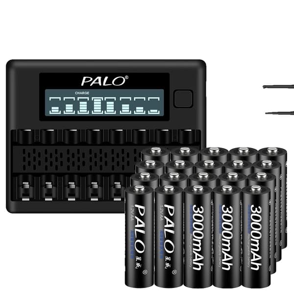 PALO Genopladelige AA-batterier, 3000mAh kapacitet, oplader inkluderet,20 AA 1 oplader