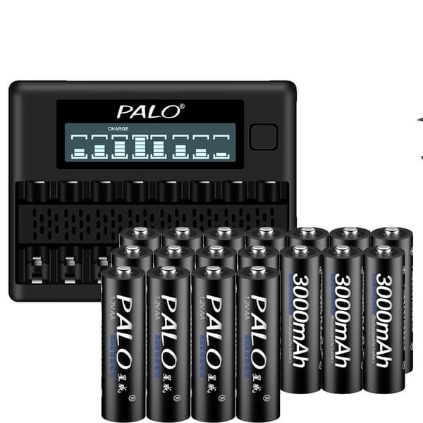 PALO Genopladelige AA-batterier, 3000mAh kapacitet, oplader inkluderet,28 AA 1 oplader