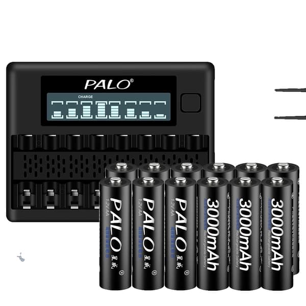 PALO Genopladelige AA-batterier, 3000mAh kapacitet, oplader inkluderet,12 AA 1 oplader