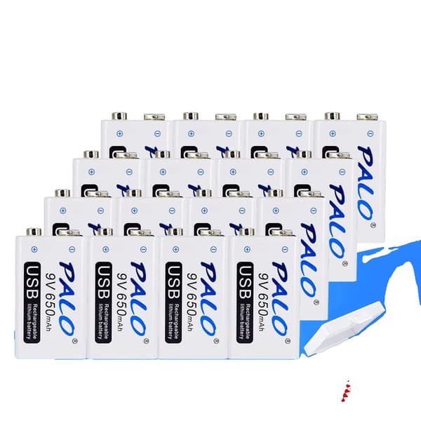 9V USB Genopladeligt Batteri, 650mAh Kapacitet, Hurtig Opladning,16 stk, 9V