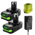 Miniatyrbild 2 av 2: RYOBI P108 Batteri, 18V 3800mAh Kapacitet, Kompatibel med Flera Modeller,2 Batterier 1 Laddare