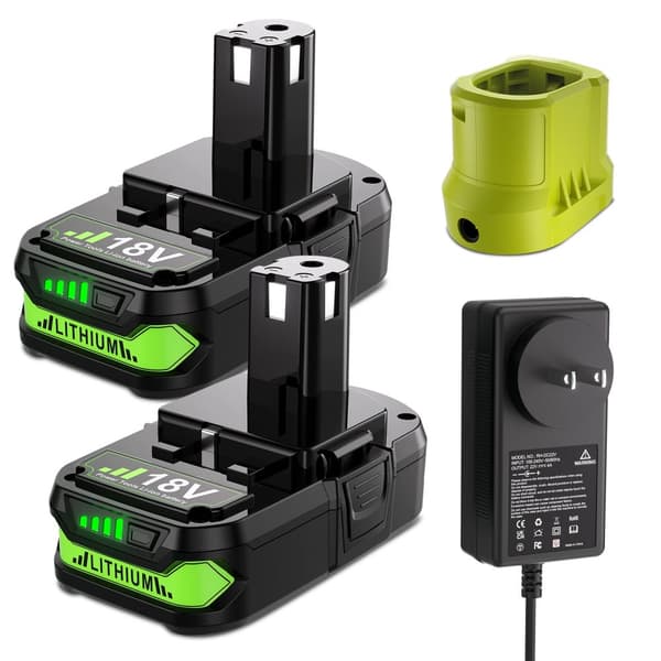 RYOBI P108 Batteri, 18V 3800mAh Kapacitet, Kompatibel med Flera Modeller,2 Batterier 1 Laddare