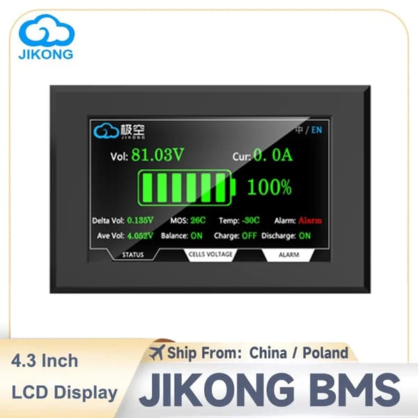 Smart Batteristyringssystem, Aktiv Balancefunktion, Overopladningsbeskyttelse,4,3 tommers LCD