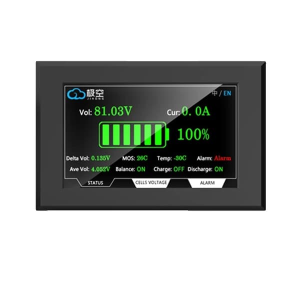 Smart Batteristyringssystem, Aktiv Balancefunktion, Overopladningsbeskyttelse,4,3 tommers LCD