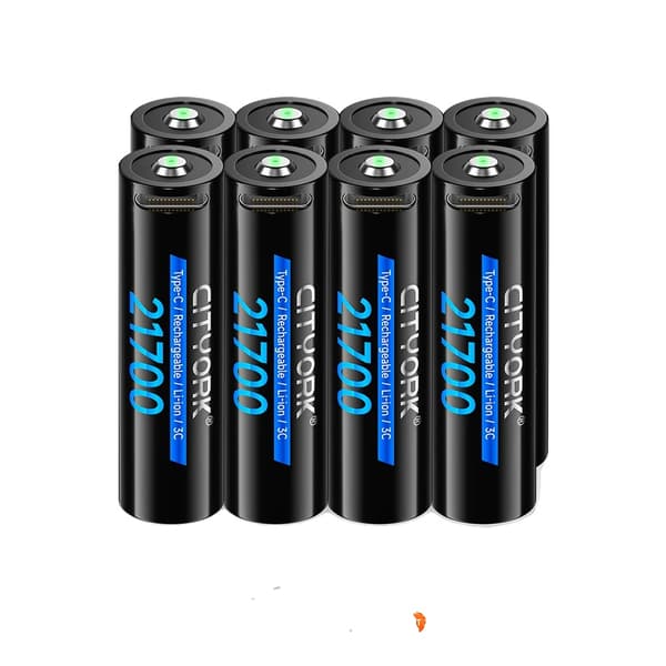 21700 batteri, 5200mAh kapacitet, USB-C hurtigopladning,8 stk. batteri