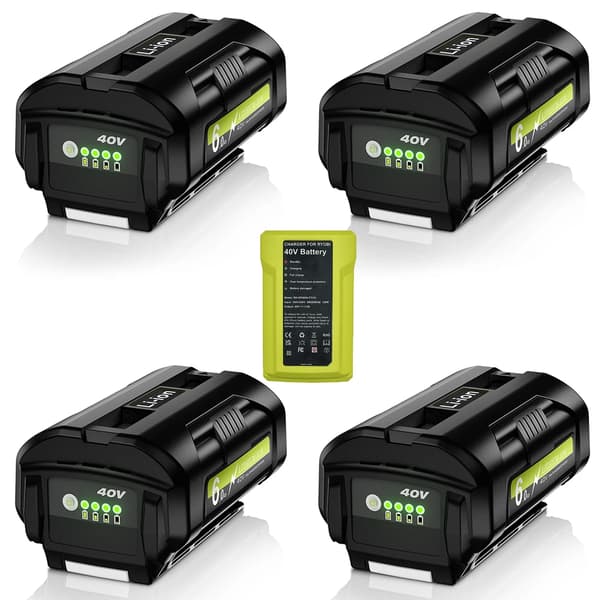 40V Lithiumbatteri, 6000mAh kapacitet, kompatibel med Ryobi værktøj,4 Batteri 1 Oplader