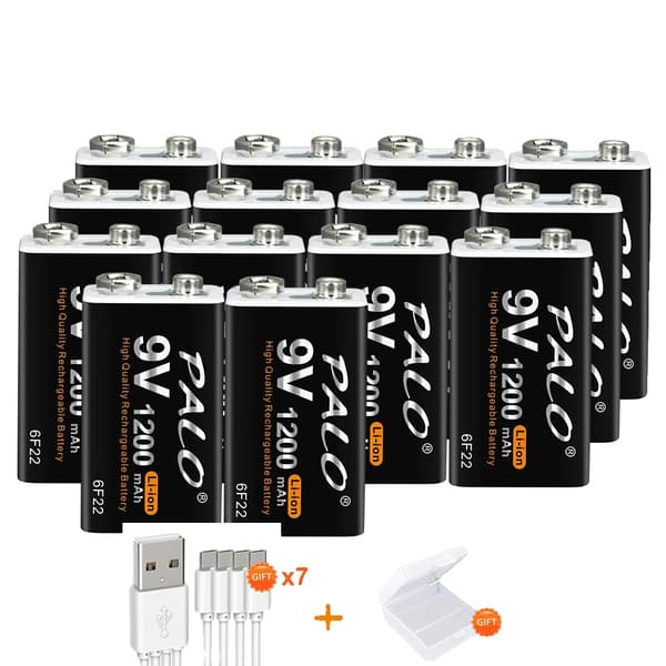 Genopladeligt batteri, Li-Ion, 1200mAh, batteriæske inkluderet,14stk, 9V