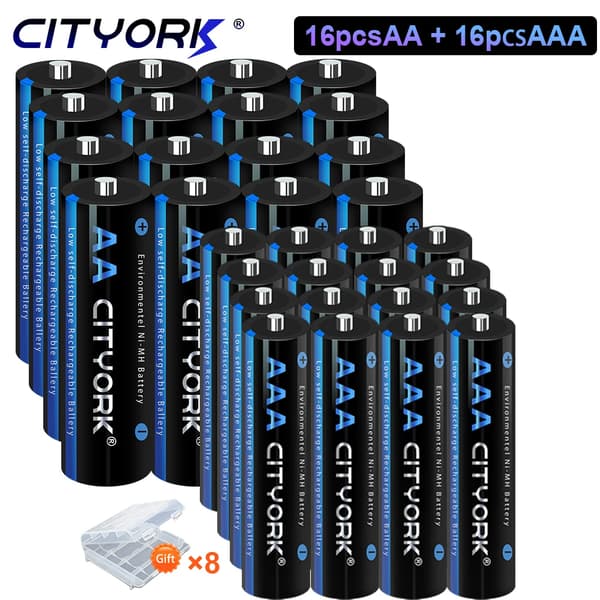 CITYORK Genopladelige Batterier, 16AA 3000mAh, 16AAA 1100mAh,16AA 16AAA