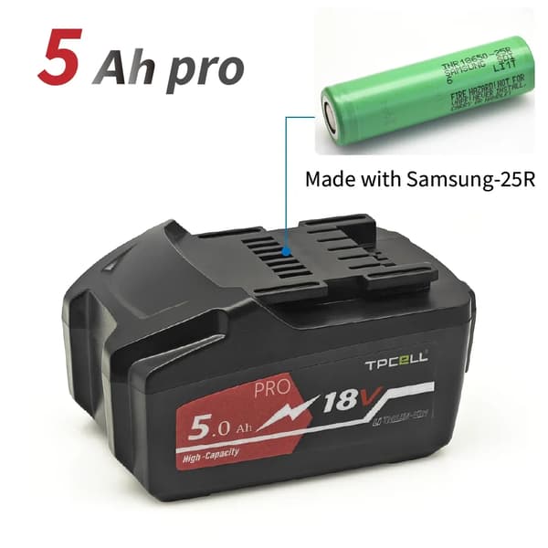 18V batteri, 5000mAh kapacitet, integreret beskyttelsessystem,5AH Pro 25r
