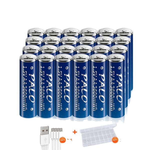 PALO USB-ladattavat AA-paristot, 3600mWh kapasiteetti, nopea 1 tunnin lataus,24 kpl AA-paristoa