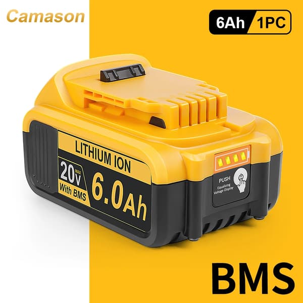 6Ah Lithium-Ion Batteri, 18V/20V Kompatibilitet, Indbygget BMS for Sikkerhed,6Ah batteri 1 stk.