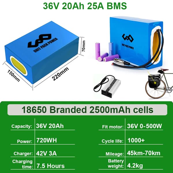 Ebike Batteripakke, 48V 20Ah Kapacitet, 960WH Effekt,36V 20AH 30A BMS