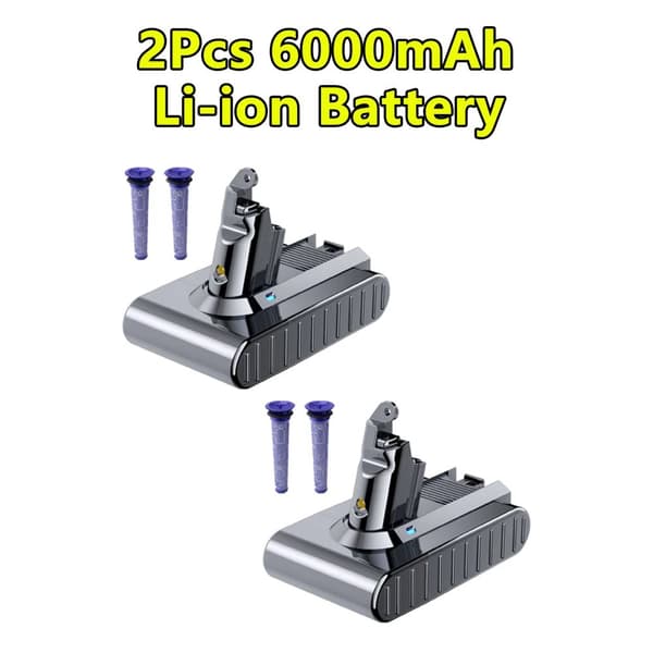 Erstatningsbatteri til V6, 6000mAh kapacitet, kompatibelt med flere modeller,2 stk 6,0 Ah batteri