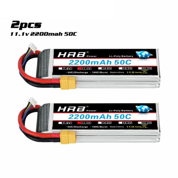 3S 2200mAh LiPo-batteri, 11.1V spänning, 50C urladdningshastighet,3S 2200mah XT60 2PC