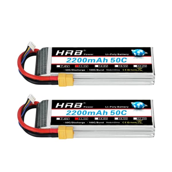 3S 2200mAh LiPo-batteri, 11.1V spänning, 50C urladdningshastighet,3S 2200mah XT60 2PC