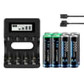 Miniatyrbillede 1 af 2: CITYORK 1.5V AA Genopladeligt Batteri, 3000mWh Strøm, Genbrug 1800 Gange,1 oplader og 8stk