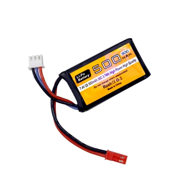 Li-Ion-akku RC-ajoneuvoille, 500mAh kapasiteetti, JST-2P-liitin, CE-sertifioitu