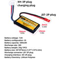 Pikkukuva 2 / 4: Li-Ion-akku RC-ajoneuvoille, 500mAh kapasiteetti, JST-2P-liitin, CE-sertifioitu