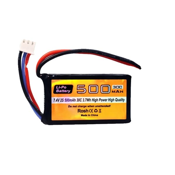 Li-Ion-akku RC-ajoneuvoille, 500mAh kapasiteetti, JST-2P-liitin, CE-sertifioitu