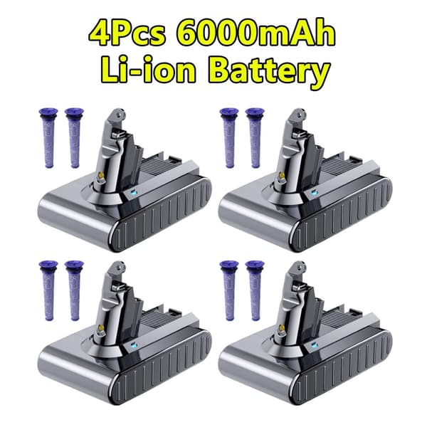 Ersättningsbatteri för V6, 6000mAh kapacitet, kompatibelt med flera modeller,4st 6.0Ah Batteri