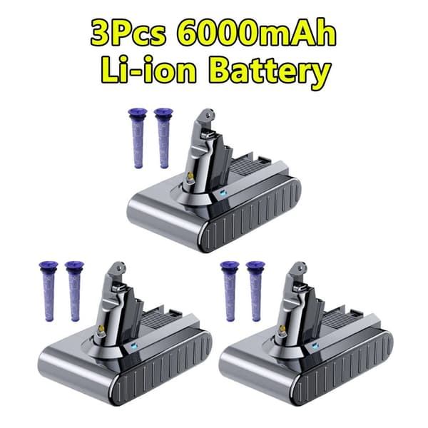 Ersättningsbatteri för V6, 6000mAh kapacitet, kompatibelt med flera modeller,3 st 6,0 Ah batteri