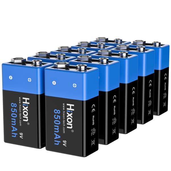 Hixon 9V genopladeligt batteri, 850mAh kapacitet, flere anvendelsesmuligheder,9V, 10 stk. batteri