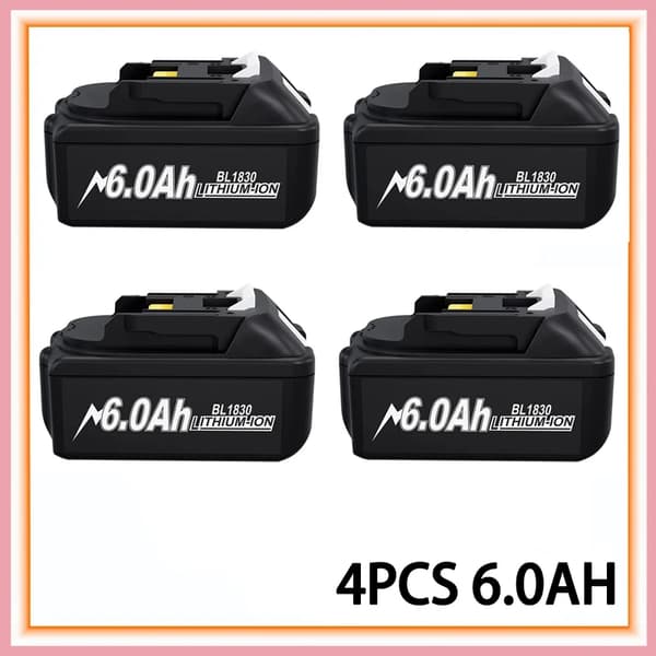 Akku, 6000mAh kapasiteetti, 18V litiumvoima,4 kpl
