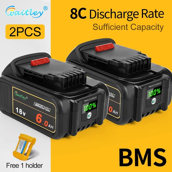 Waitley 6Ah batteripakke, 8C afladningshastighed, digital skærm,2 stk. 6Ah batteri