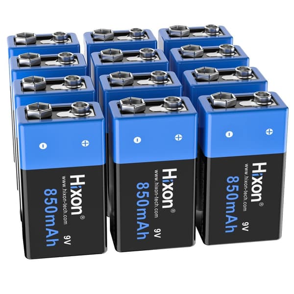 Hixon 9V genopladeligt batteri, 850mAh kapacitet, flere anvendelsesmuligheder,9V, 12 stk. batteri