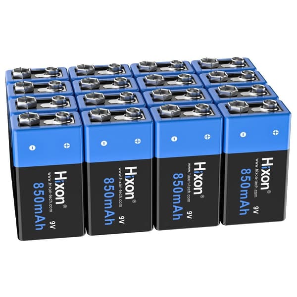 Hixon 9V genopladeligt batteri, 850mAh kapacitet, flere anvendelsesmuligheder,9V, 16 stk. batteri