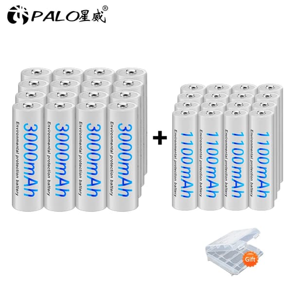 Genopladelige AA/AAA-batterier, høj kapacitet 3000mAh og 1100mAh, langvarig ydeevne,16AA og 16AAA